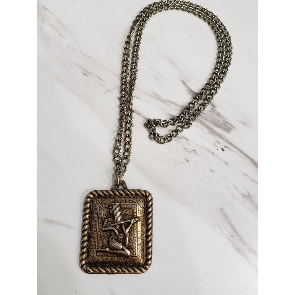 Vintage Egyptian Revival Hieroglyphic Pendant Pharaoh 80s statement‎ necklace